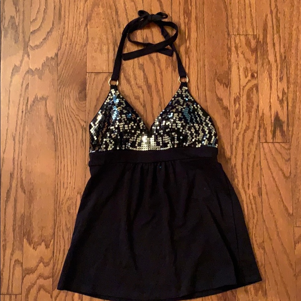 Black Sequin Halter Bra Top